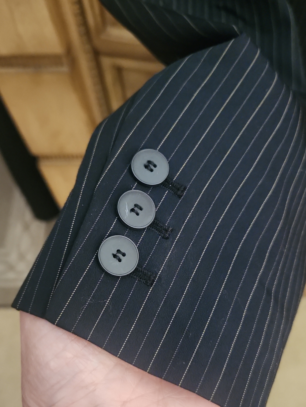 Anne Klein Navy Pinstripe Single-Button Blazer - Picture 3 of 7